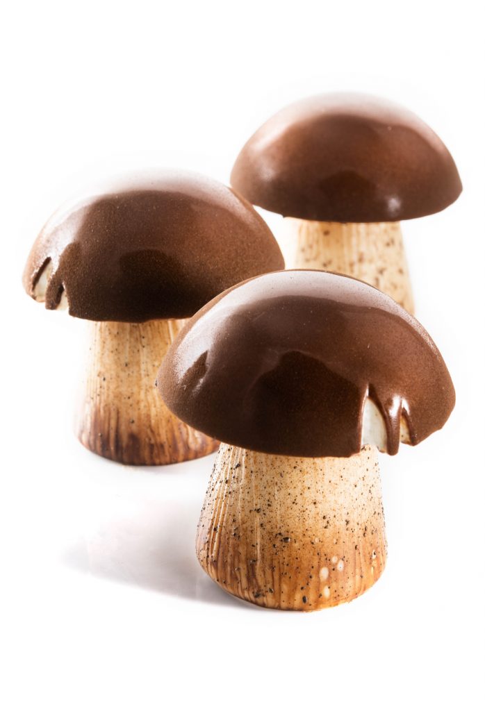 3 mushrooms made out of chocolate